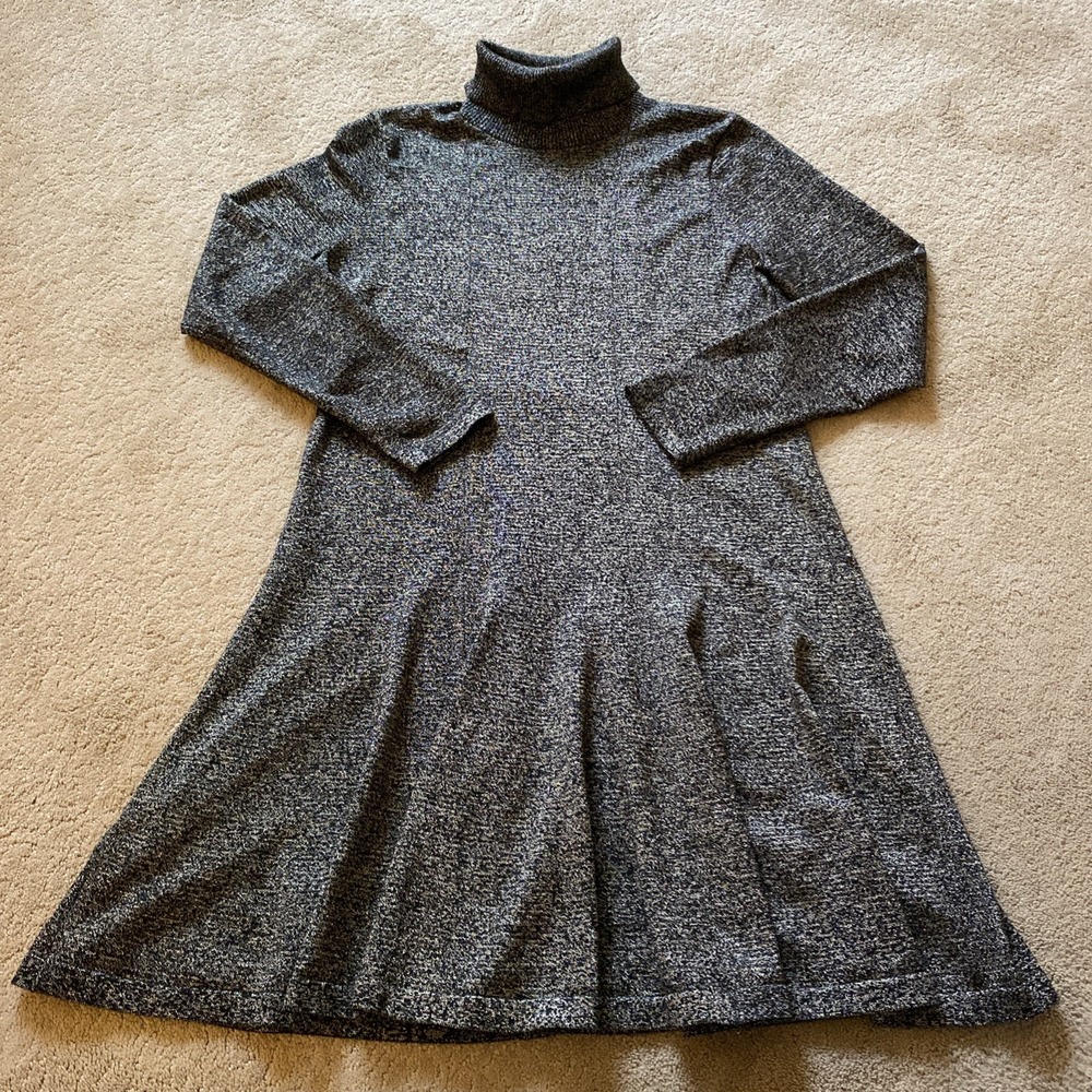 CALVIN KLEIN WOMEN'S BLACK FIT & FLARE DRESS WITH SPARKLY THREADS TURTLENECK‎ XL